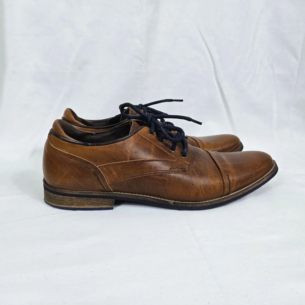 Bullboxer Mens Cognac Tan Tiquos Leather Burnished Finish Derby‎ Dress Shoes 12M